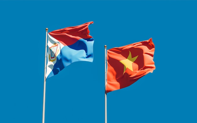 Flags of Sint Maarten and Vietnam. 3D artwork