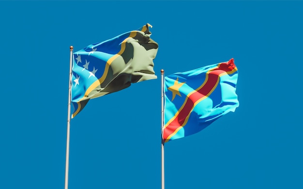 Flags of Solomon Islands and DR Congo. 3D artwork