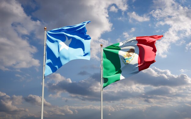 Flags of Somalia and Mexico. 3D artwork