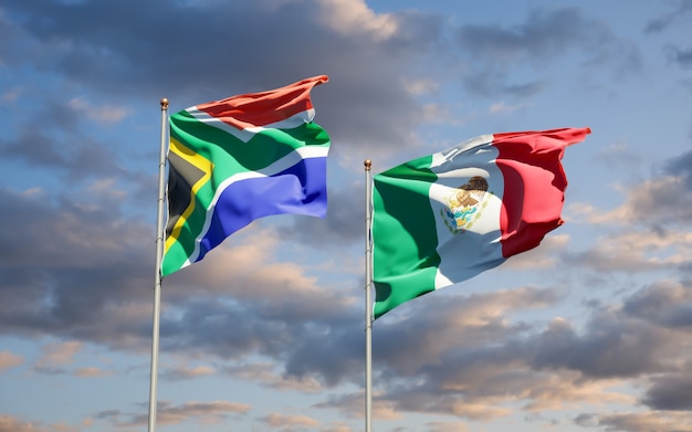 Flags of South Africa and Mexico. 3D artwork