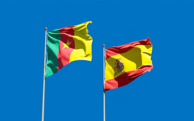 Flags of Spain and Cameroon. 3D artwork