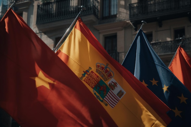 Flags of spain and the european union