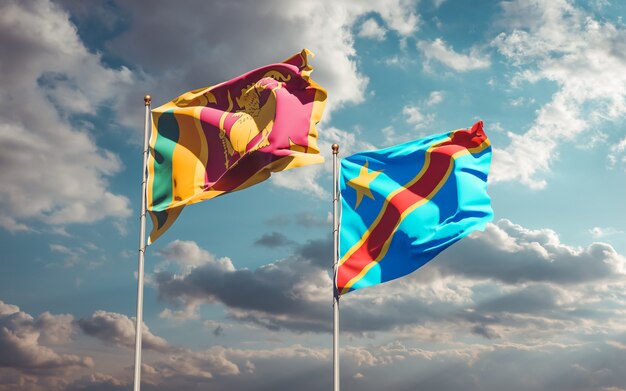 Flags of Sri Lanka and DR Congo on sky background