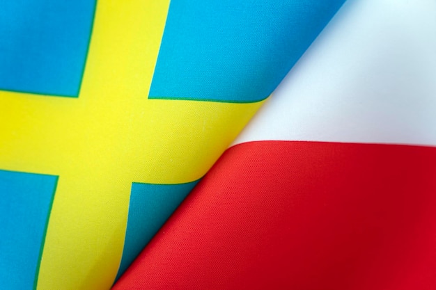 Flags sweden and poland concept of international relations\
between countries the state of governments friendship of\
peoples