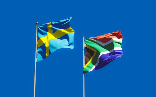 Flags of Sweden and SAR African. 3D artwork