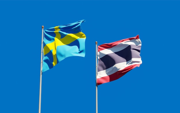 Flags of Sweden and Thailand. 3D artwork