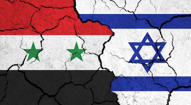 Flags of syria and israel on cracked surface politics relationship concept