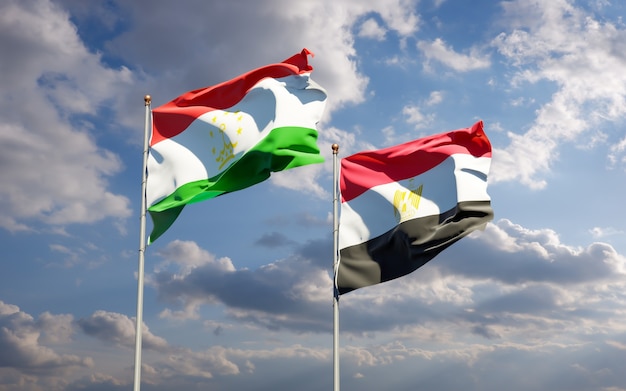 Flags of Tajikistan and Egypt. 3D artwork