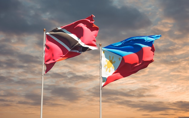 Flags of Trinidad and Tobago and Philippines. 3D artwork