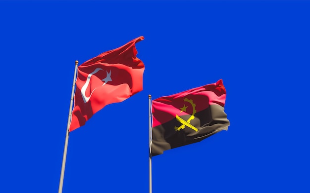 Flags of Turkey and Angola. 3D artwork