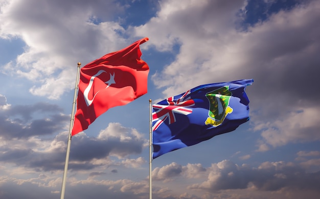 Flags of Turkey and British Virgin Islands. 3D artwork