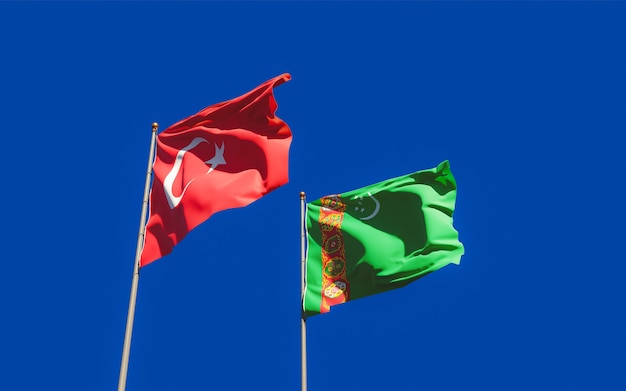 투르크 메니스탄과 터키의 깃발. 3D 아트 워크