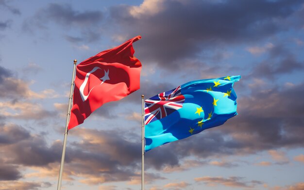 Flags of Tuvalu and Turkey. 3D artwork