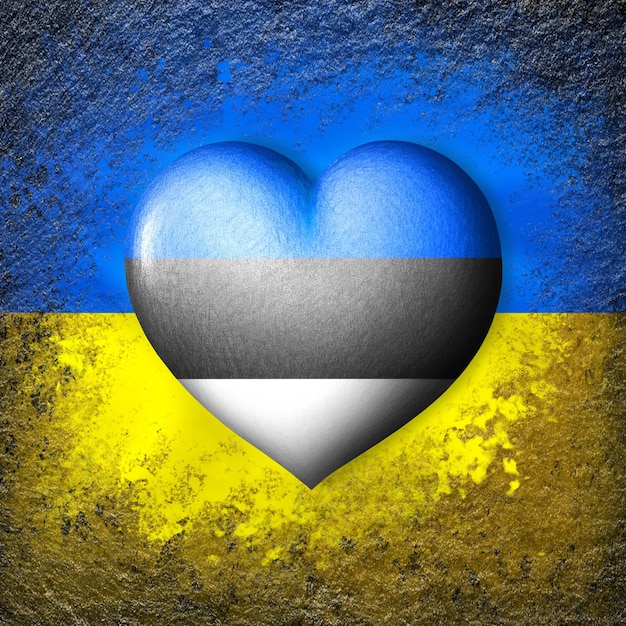 Flags of Ukraine and Estonia Flag heart on the background of the Ukrainian flag