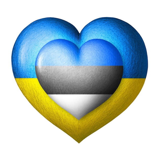 Flags of Ukraine and Estonia Two hearts in the colors of the flags isolated on a white