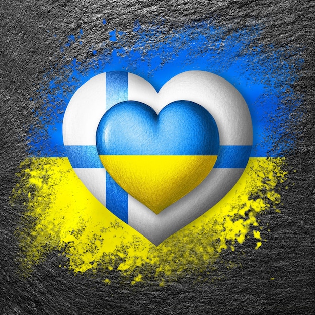 Flags of Ukraine and Finland Two hearts in the colors of the flags on the flag of Ukraine