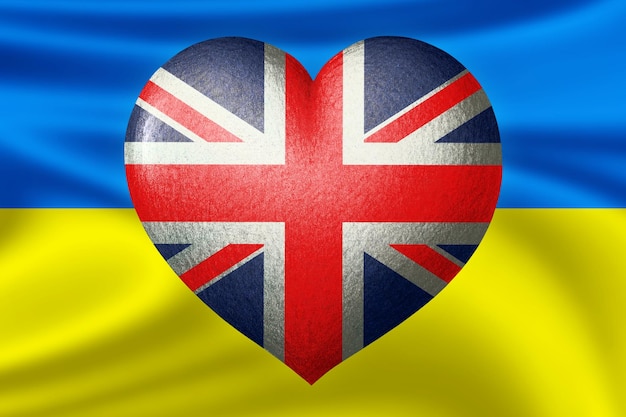 Flags of Ukraine and Great Britain Heart color of the flag on the background of the flag of Ukraine