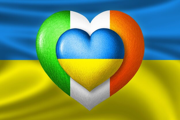 Flags of Ukraine and Ireland Two hearts in the colors of the flags