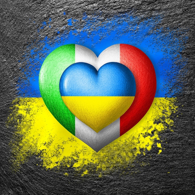 Flags of Ukraine and Italy Two hearts in the colors of the flags on the flag of Ukraine