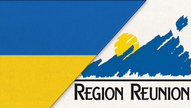 Flags of Ukraine and Reunion Illustration of two Flags Together National symbols