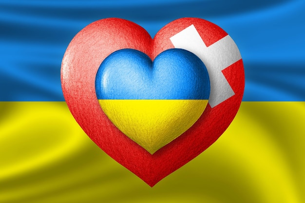 Flags of Ukraine and Switzerland Two hearts in the colors of the flags