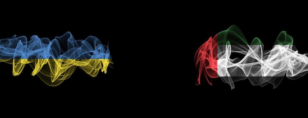 ウクライナとUAEの国旗 ウクライナ対アラブ首長国連邦のスモークフラッグ