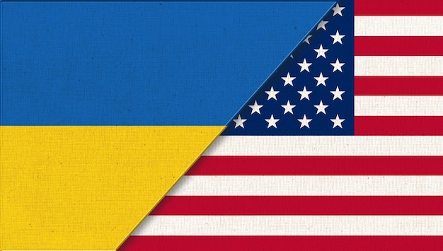 Флаги Украины и Соединенных Штатов Америки Спортивное соревнование Спортивное соревнование Экономическое сотрудничество Международное сотрудничество Украинские и американские флаги Двойной флаг 3d иллюстрация