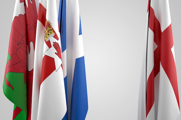 Flags of United Kingdom - England, Scotland, Wales and Northern Ireland. Contains clipping path