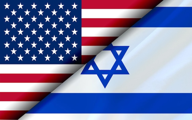 Photo flags of the usa and israel divided diagonally