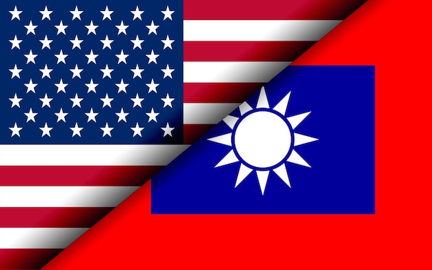 Flags of the USA and Taiwan divided diagonally