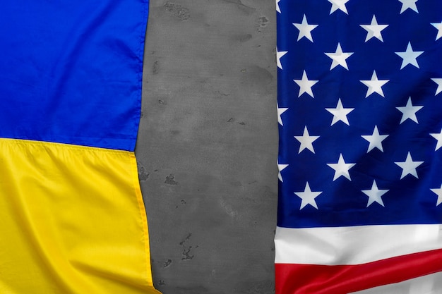 Flags of USA and Ukraine folded together