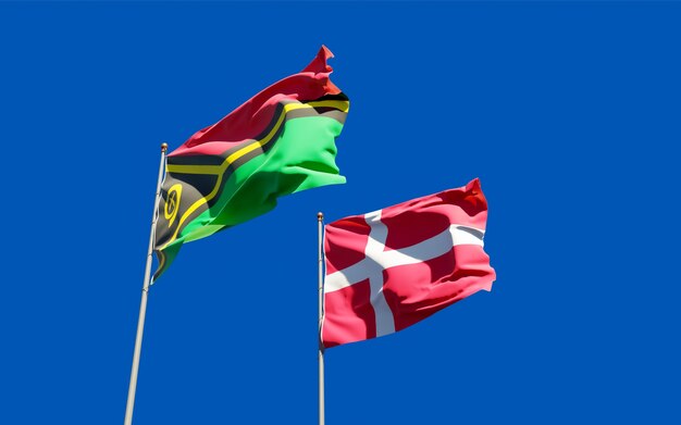 Flags of Vanuatu and Denmark. 3D artwork