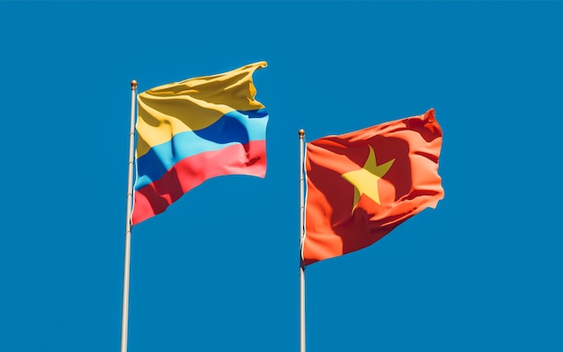 Flags of Vietnam and Colombia. 3D artwork