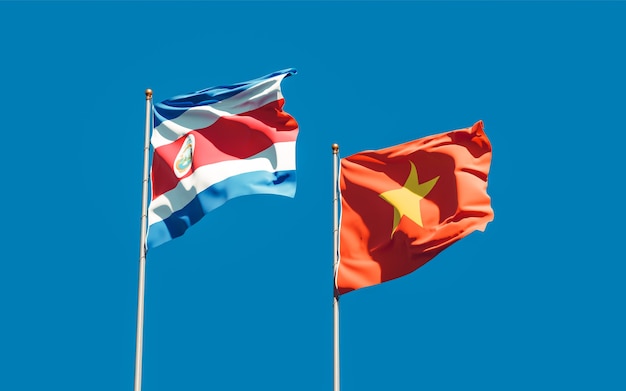 Flags of Vietnam and Costa Rica. 3D artwork