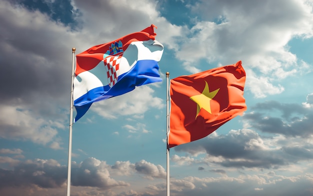 Flags of Vietnam and Croatia. 3D artwork