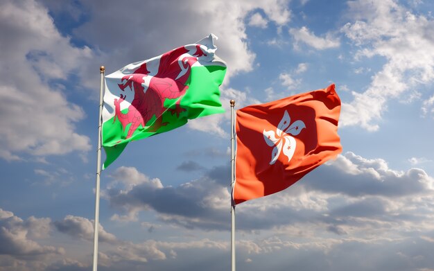 Flags of Wales and Hong Kong HK.