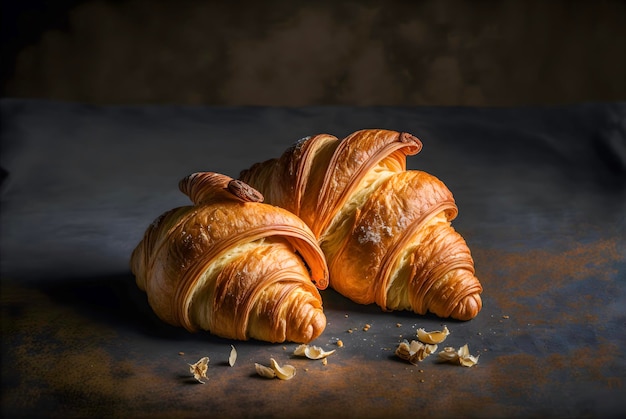 flaky, buttery layers of a freshly baked croissant. The warm, golden-brown color and steam.