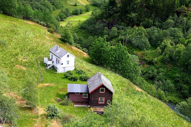 Деревня Флам в горах Норвегии