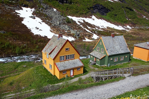 Flam village in mountains of Norway