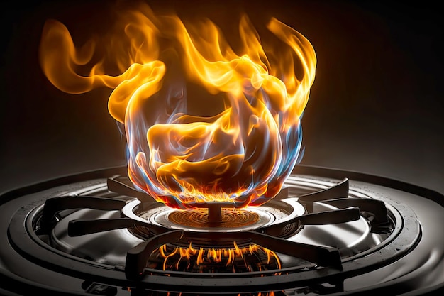 Flame burning on gas kitchen stove for cooking