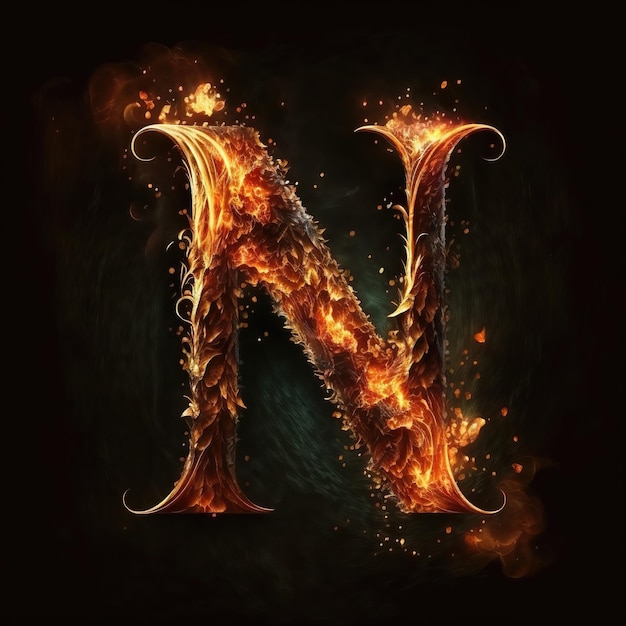 Flame effect on letter N for trendy burring design generative ai