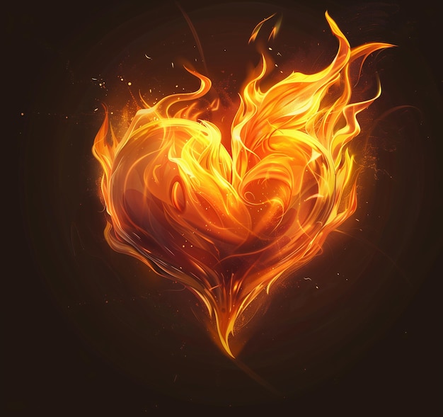 flame of the heart on a black background in the style of vector graphics
