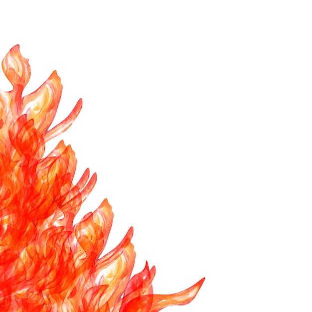 Flame watercolor illustration Red yellow fire bonfire wildfire outdoor hand drawn isolated Painted