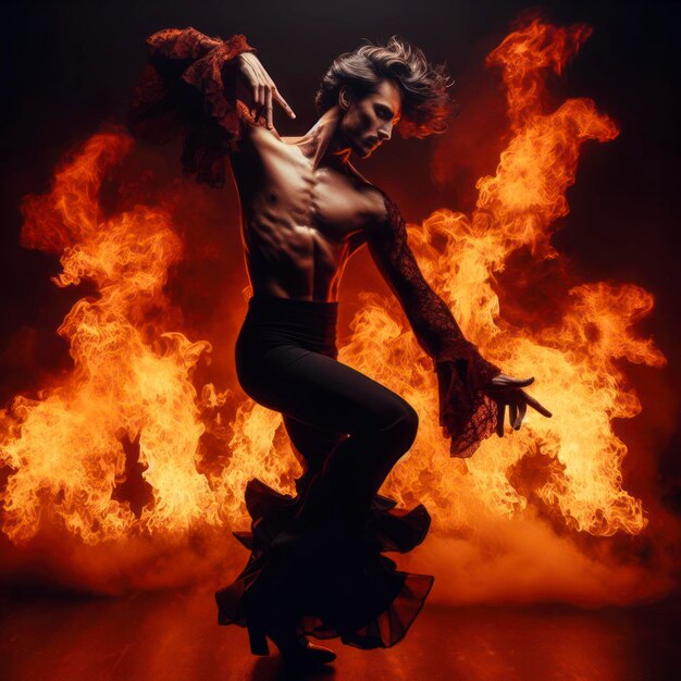 Photo flamenco dance fiery passion a stunning spanish man full body gracefully dances flamenco ai generative