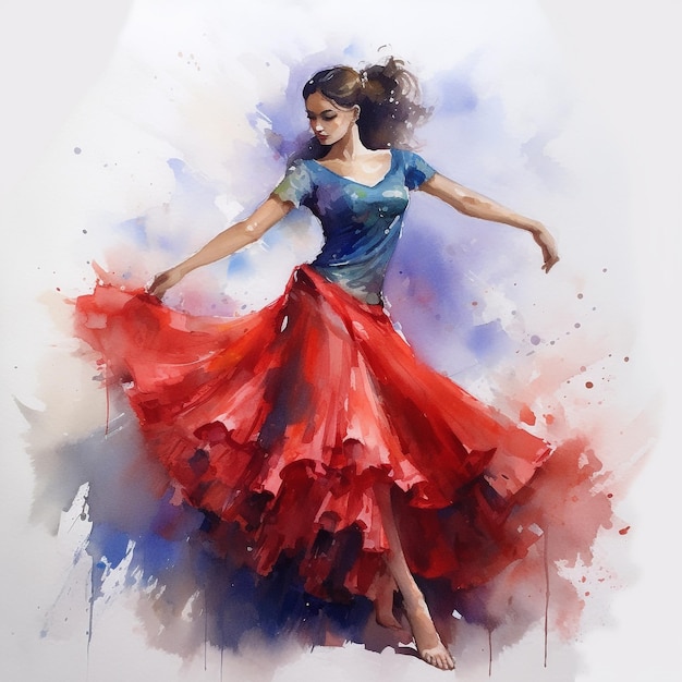 Flamenco dancer in watercolor white background Generative AI