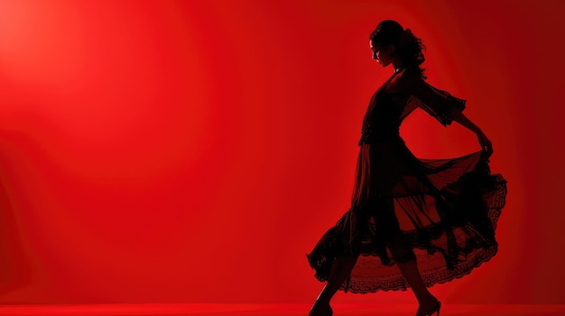 Flamenco dancer woman red background