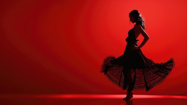 Flamenco dancer woman red background