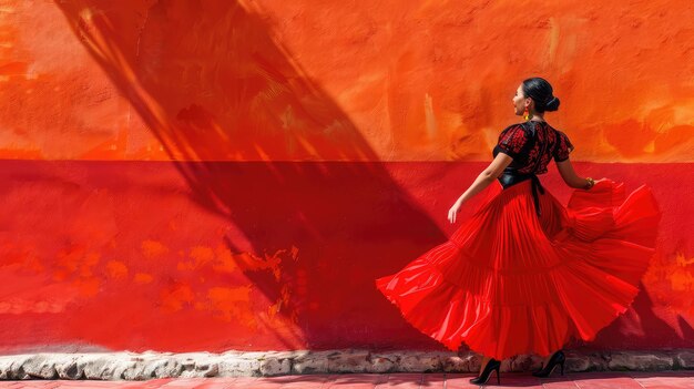 Flamenco dancer woman red background