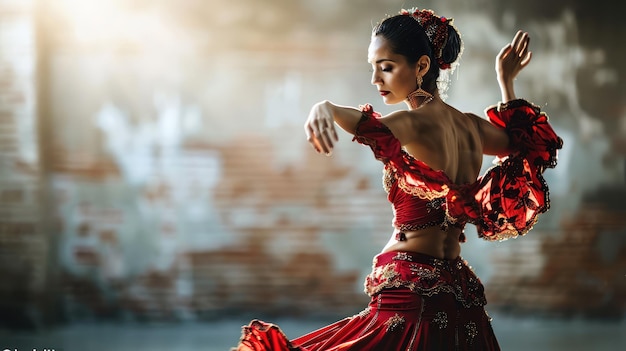 Flamenco danseres vrouw bakstenen muur achtergrond