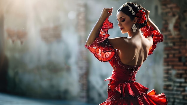 Flamenco danseres vrouw bakstenen muur achtergrond